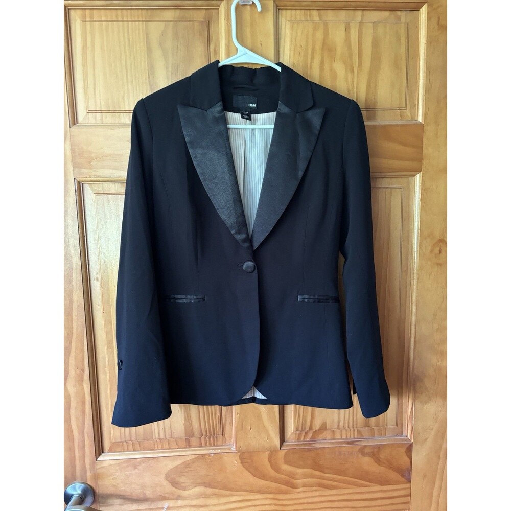 H&M One Button Blazer Jacket Womens SIze 6 Black Lined Casual Long Sleeve
